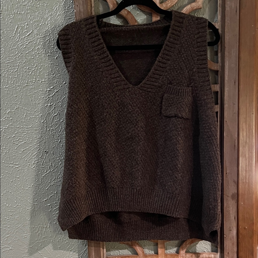 Brown Knit Pocketed Vest